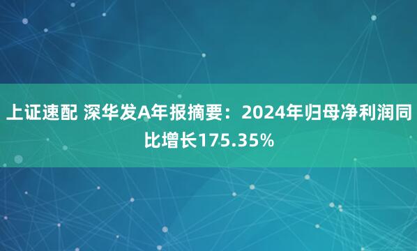 上证速配 深华发A年报摘要：2024年归母净利润同比增长175.35%