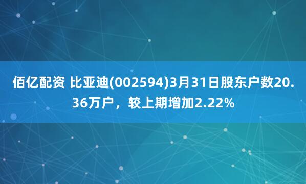 佰亿配资 比亚迪(002594)3月31日股东户数20.36万户，较上期增加2.22%